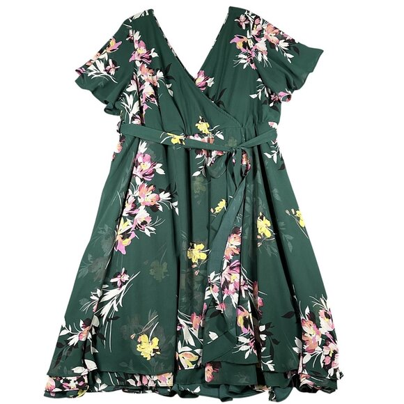 Floral Green Wrap Dress - Picture 1 of 13